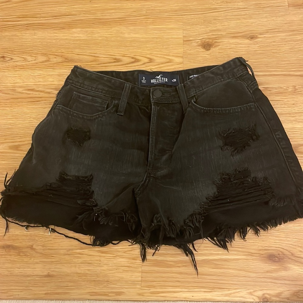 Black distressed denim shorts from Hollister(size 3 or a w26) 3’’ inseam